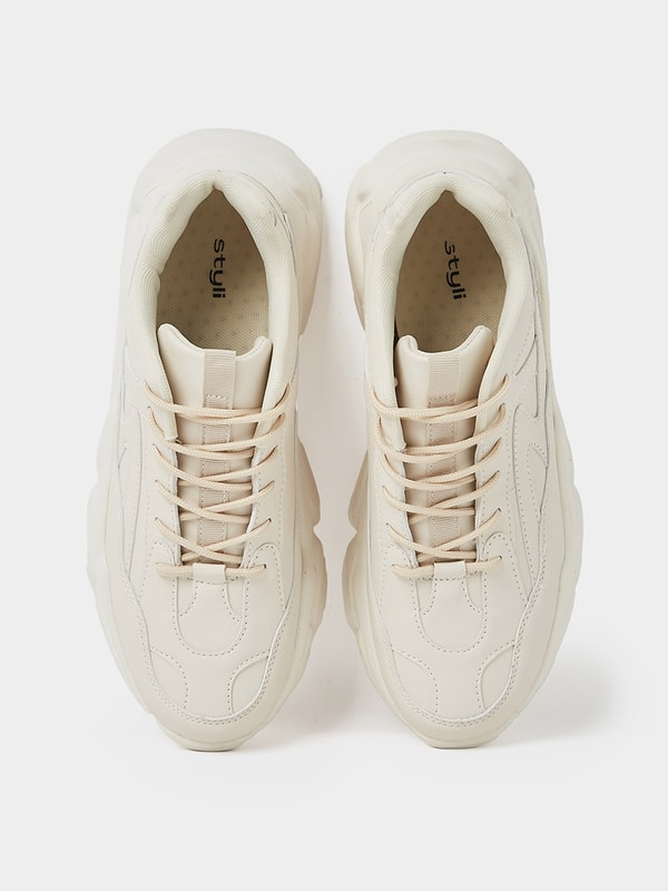 Buy Stitch Detail Chunky Sneakers Beige For Men Styli UAE