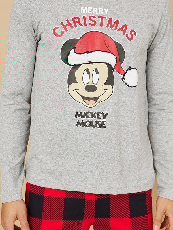 Disney Mickey Mouse Christmas Graphic T-Shirt and Checked Pyjama