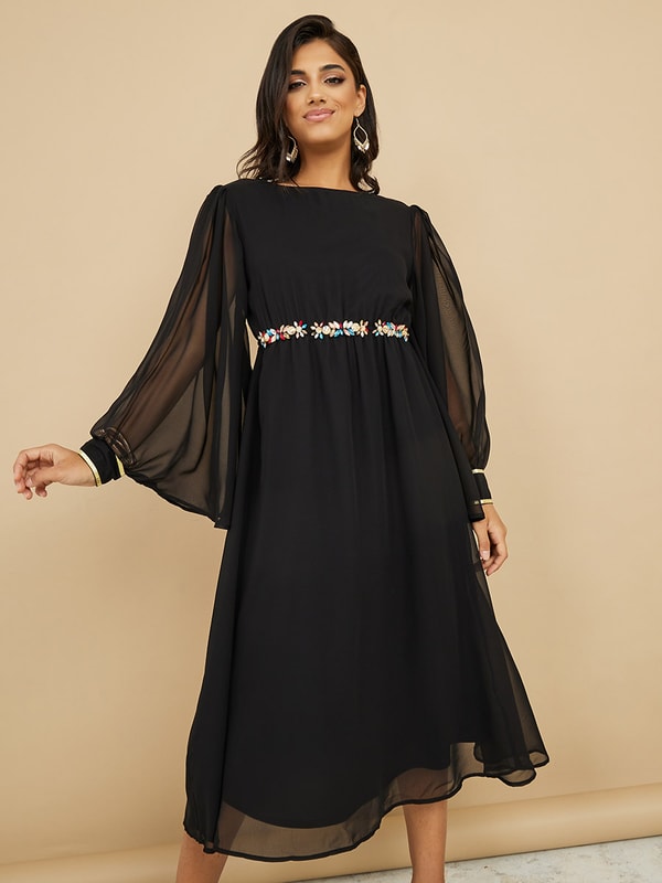 3d applique mesh deals sleeve dress