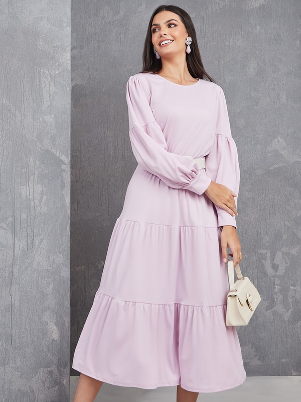 chinese dress ladies SHEIN Modelyn Women's Solid Color Ruffled Flare Sleeve Maxi Elegant Dr |  Dress