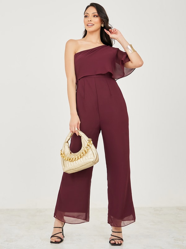 Burgundy one clearance shoulder jumpsuit