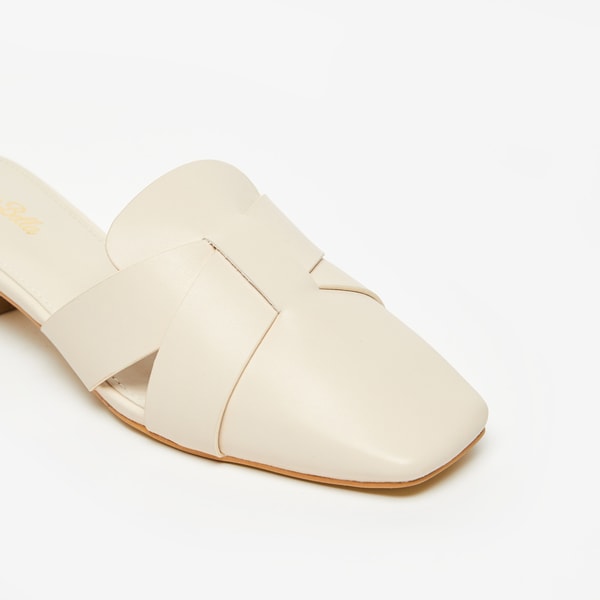 Buy Solid Block Heel Mules Shoes Cream For Women Styli UAE