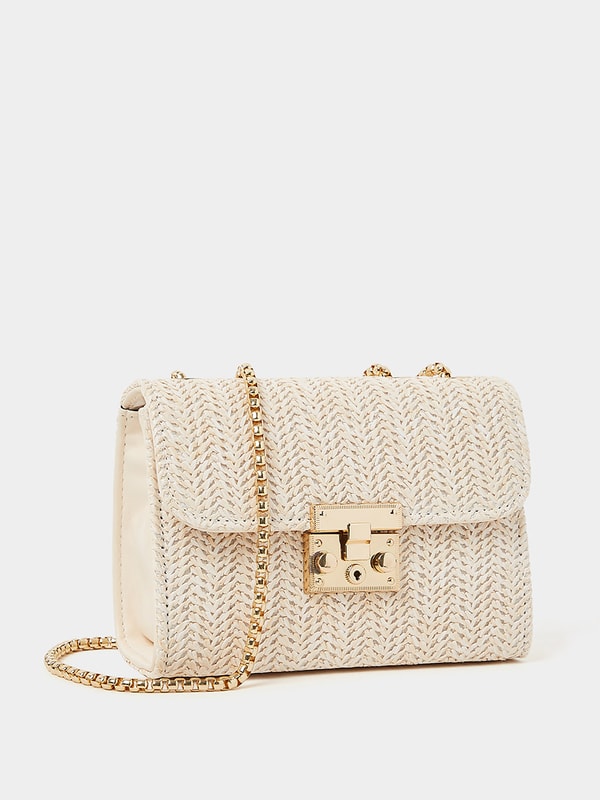 Buy Textured Crossbody Bag with Chain Strap Off White For Women Styli Saudi