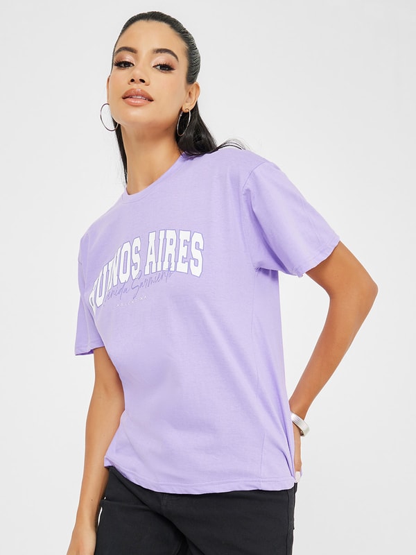 Buy Regular Fit Buenos Aires Slogan T-Shirt Lilac For Women