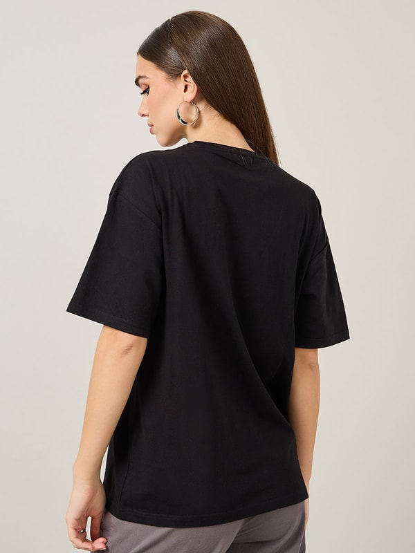 Buy Oversized Silhouette Face Graphic Longline T-Shirt Black
