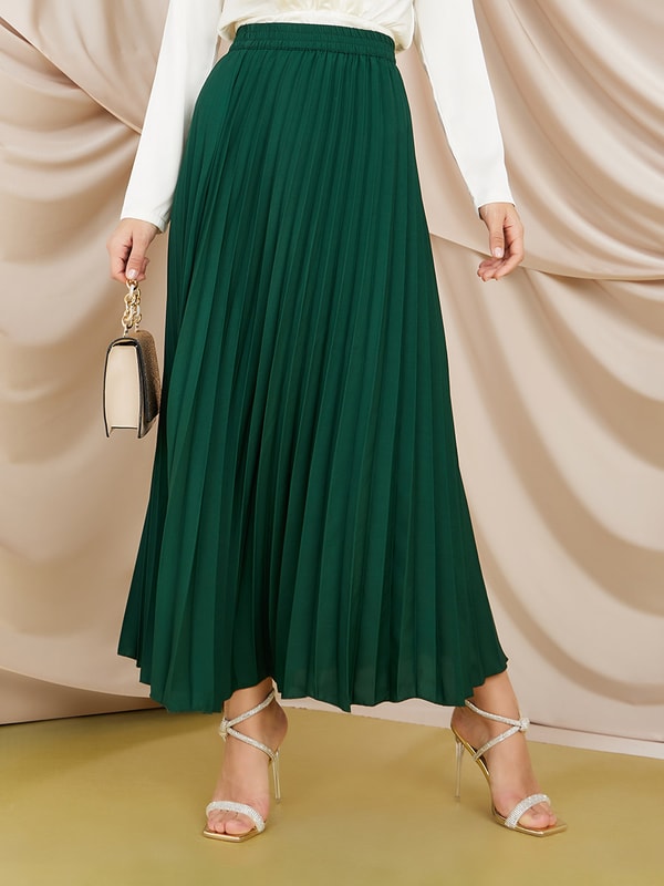 Green accordion pleated skirt cheap