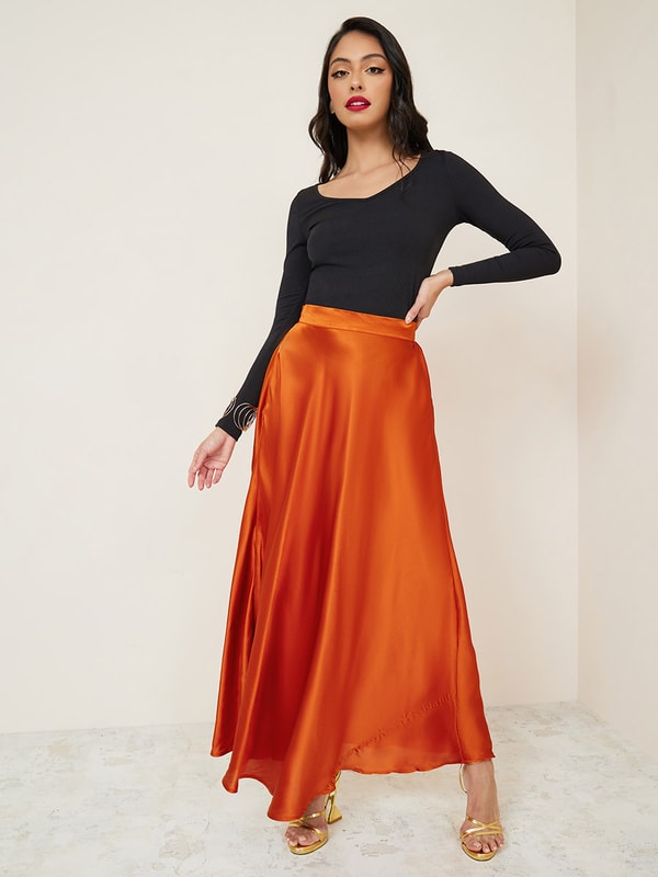 Orange satin hotsell skirt