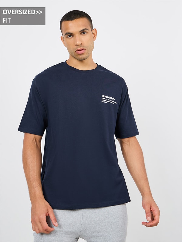 Buy Oversized Serendipity Minimal Chest Print T-shirt Navy