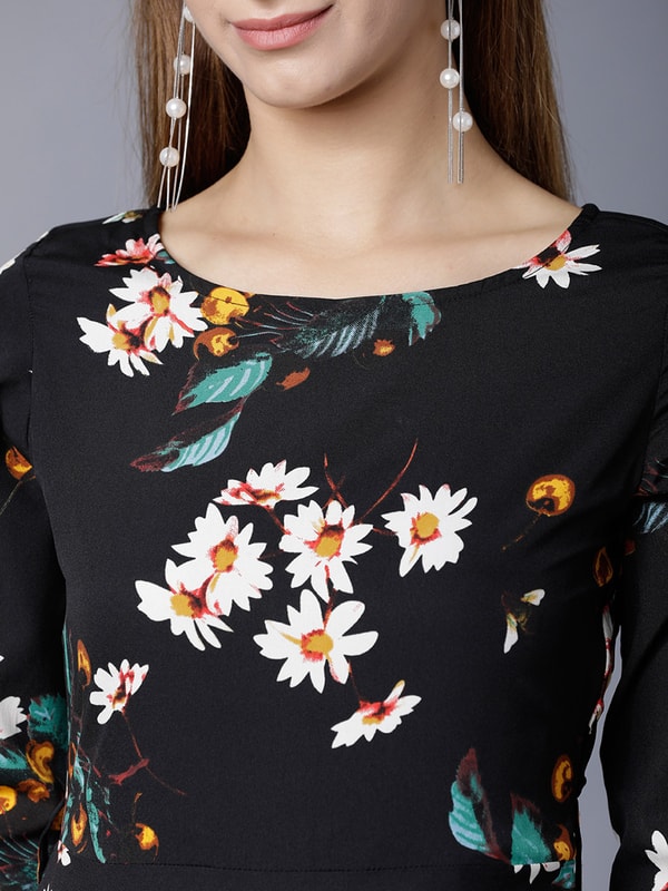 Floral Print A Line Maxi Dress