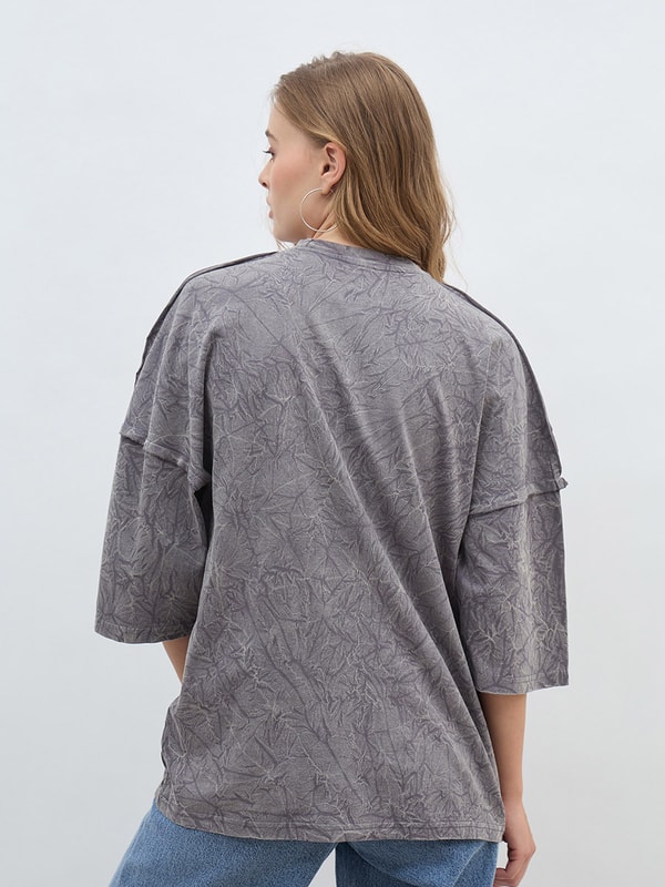 Buy Oversized Exaggerated Sleeve Washed T-Shirt with Exposed