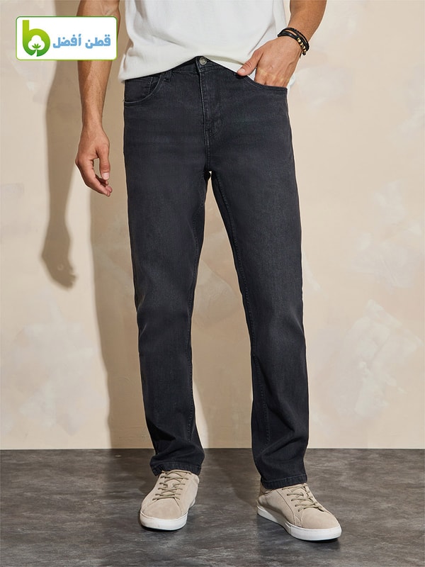 Buy Cotton Stretch 5Pocket Regular Fit Jeans Grey For Men Styli Saudi