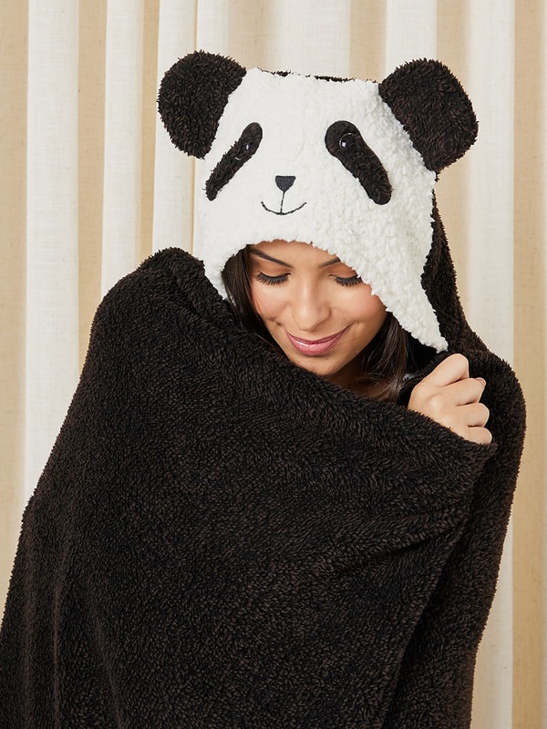Buy Fleece Panda Hooded Blanket Robe Black For Women Styli UAE