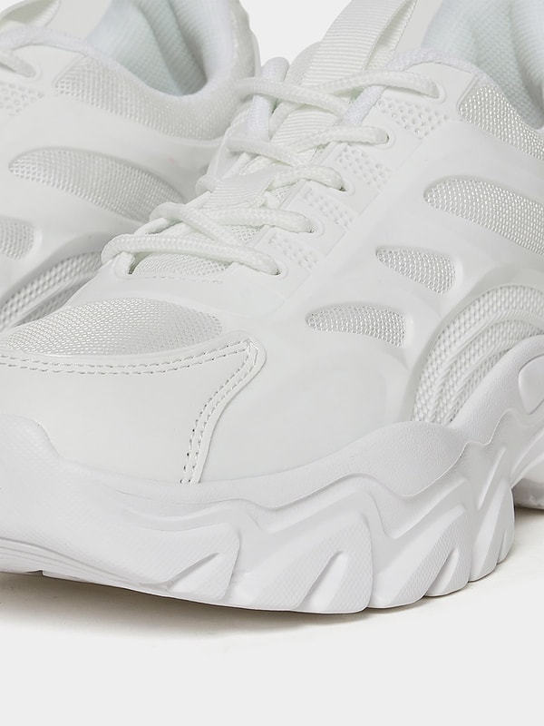 Buy Lace Up Chunky Sole Sneakers White For Women Styli UAE