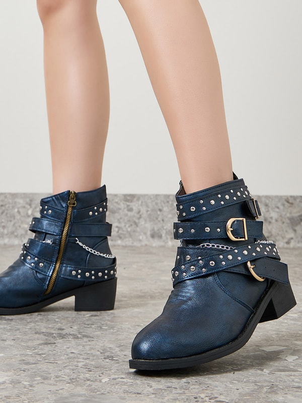 Buckle Embellished Ankle Length Boots