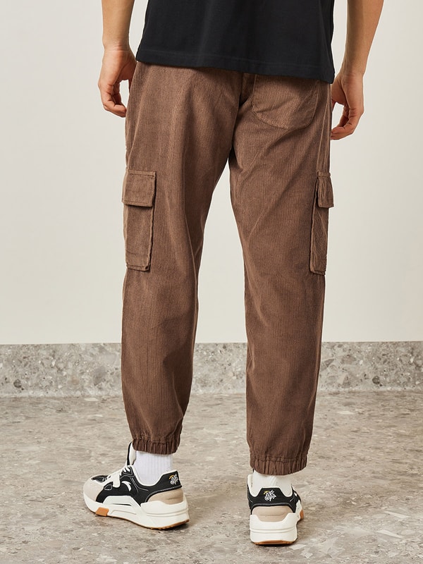 Buy Baggy Fit Cargo Pocket Corduroy Jogger Beige For Men