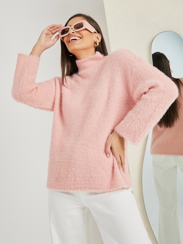 High neck fluffy jumper discount
