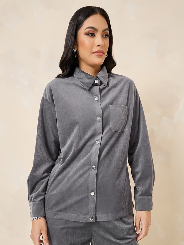 ❤️CEDIA❤️ Buy Drop Shoulder Corduroy Shirt and Wide leg Pants Co-ords