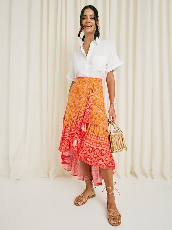 Jigsaw paisley wrap deals midi skirt
