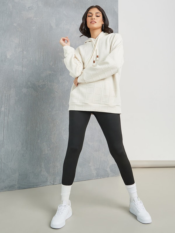 Textured Oversized Hoodie with Front Pocket
