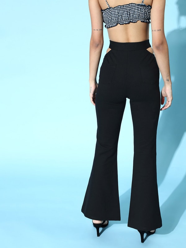 Solid Flare Fit Cut Out Detail Trousers For Women at Saudi