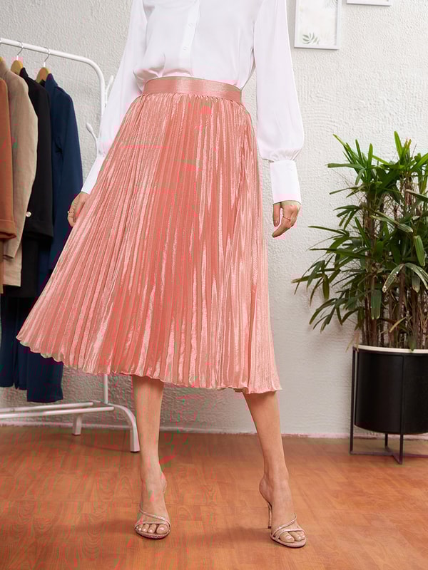 Pink flared on sale midi skirt