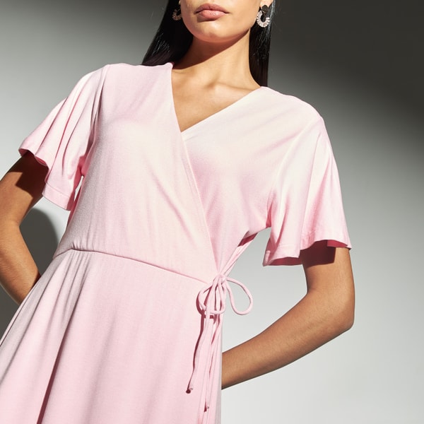 New look pink wrap dress clearance