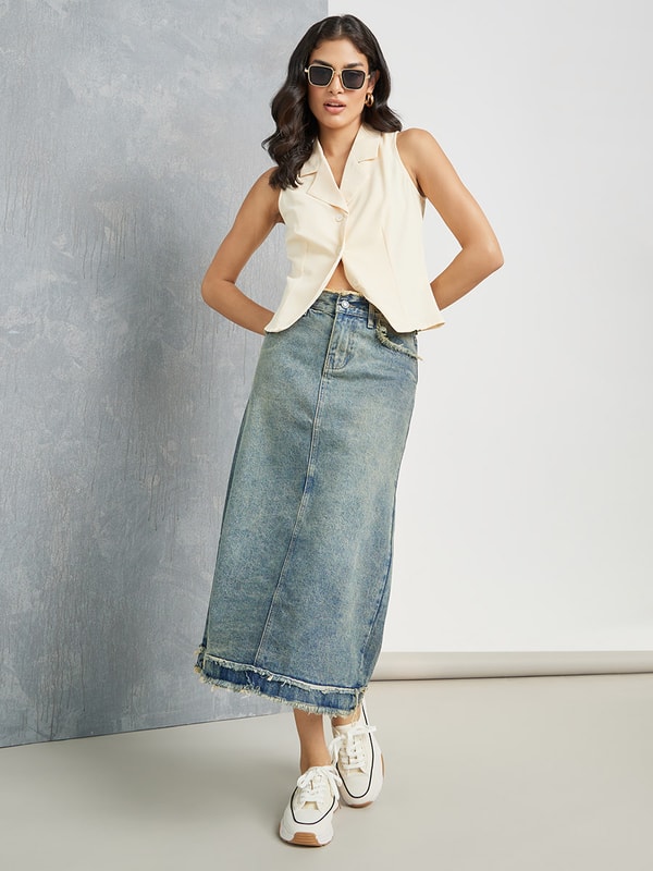 Denim midi 2025 skirt quality