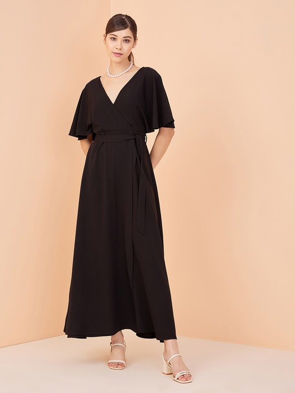 Black wrap front maxi dress store