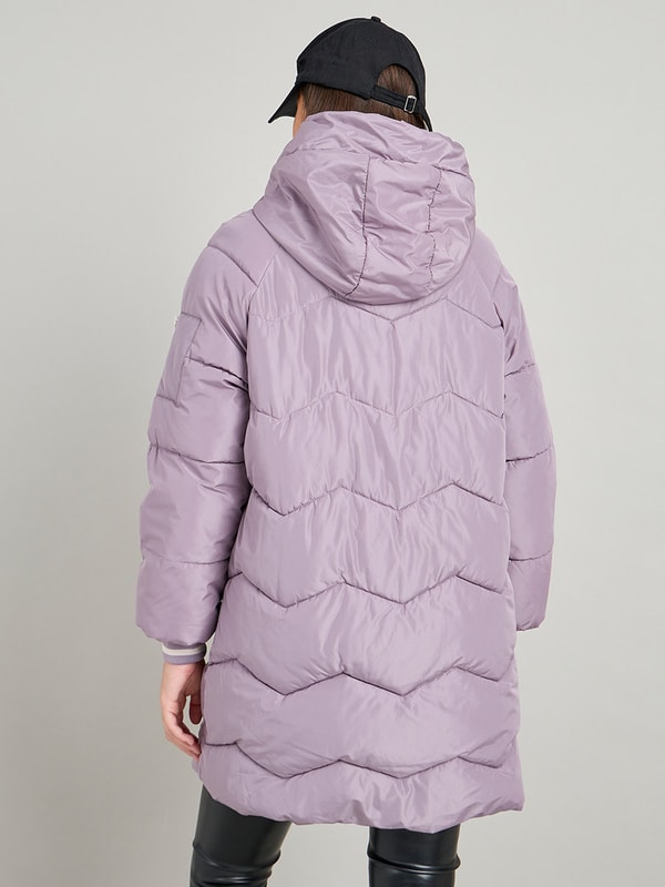 Longline Flap Pocket Detail Puffer Jacket For Women at Saudi Styli