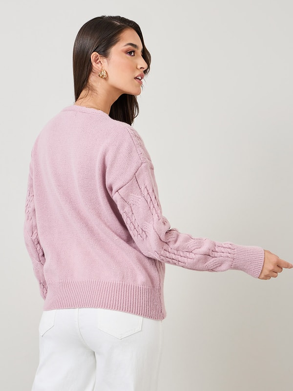 Ribbed Fuzzy Soft Knit Sweater in Pink - Retro, Indie and