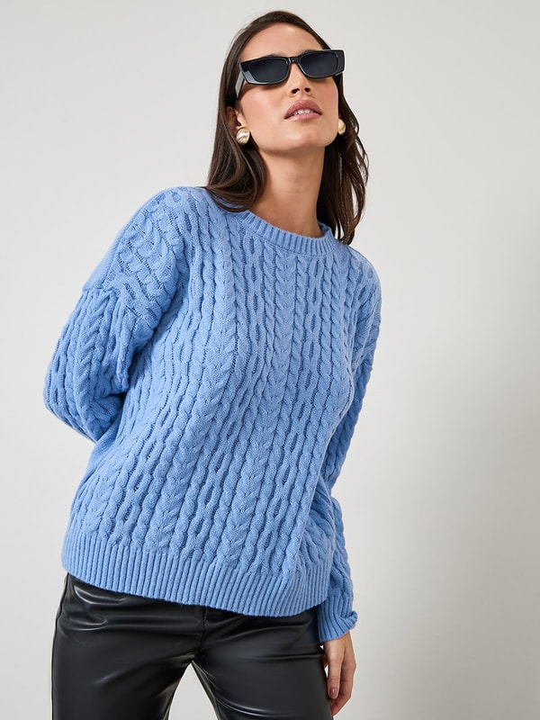 Pale blue cable knit jumper online