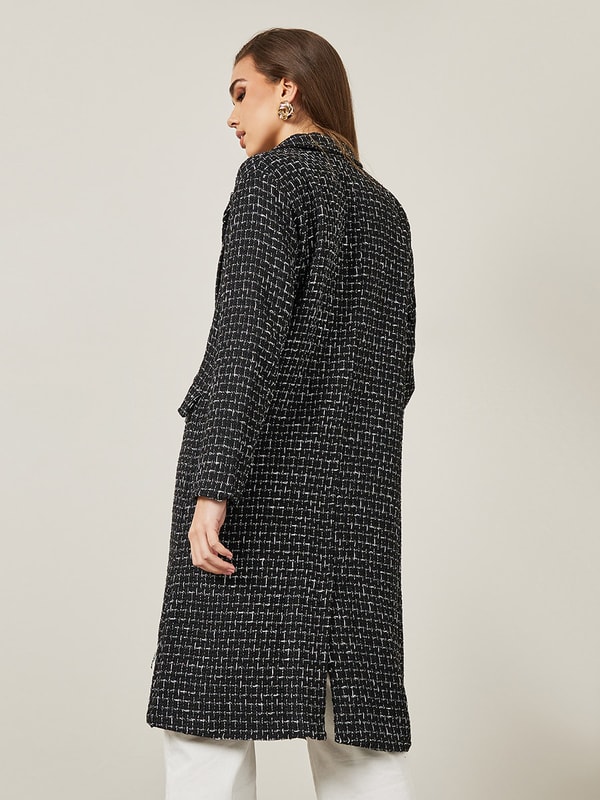 Oversized Double Breasted Knee Length Tweed Coat | Styli