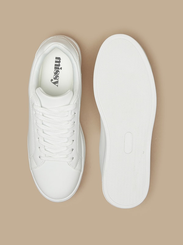 Buy Solid Lace Up Sneakers White For Women Styli UAE