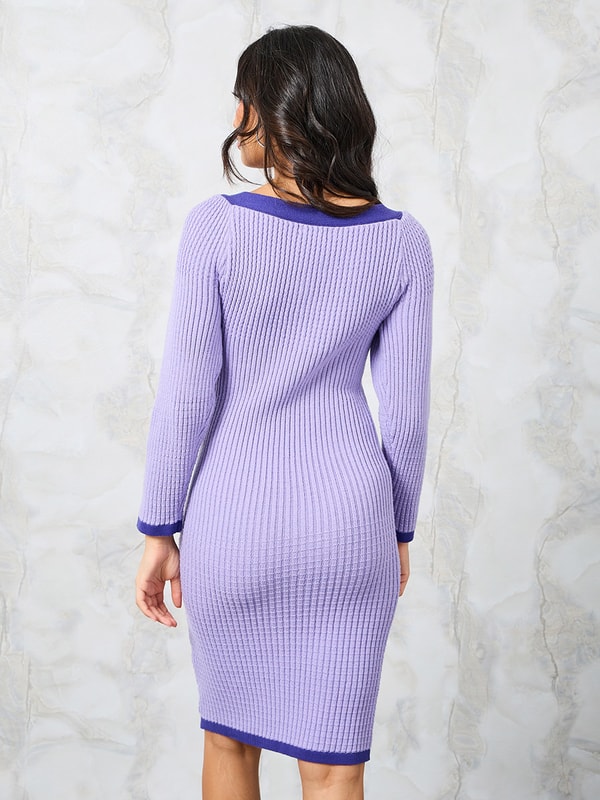 Tie Ribbon Knit Sweater Knee Length Dress For Women at Saudi | Styli