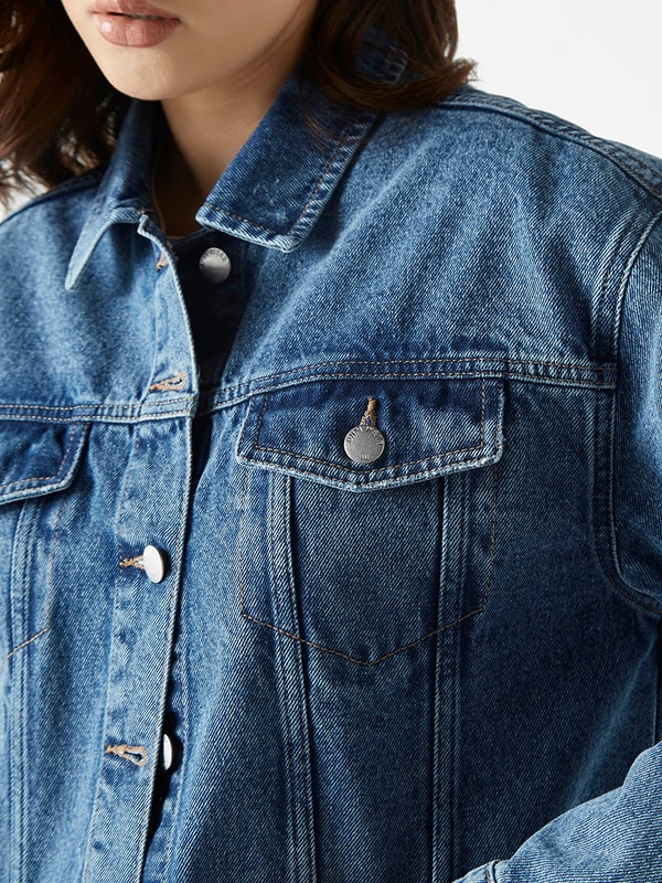Raw Edge Denim Jacket with Flap Pocket For Women at Saudi | Styli