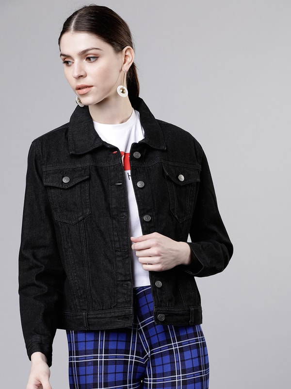 Solid Button Detail Denim Jacket