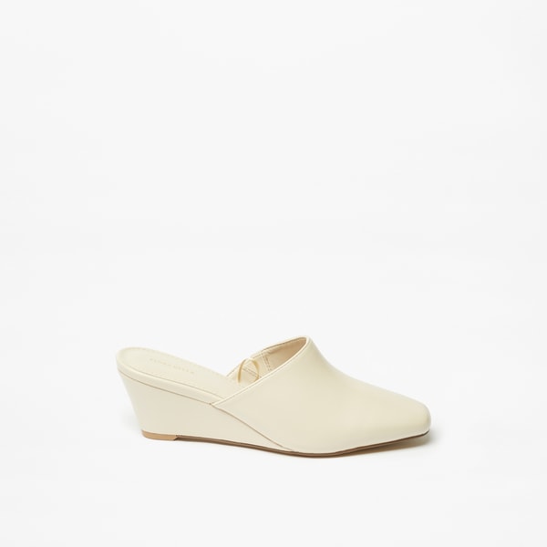Buy Solid Slip On Mules with Wedge Heels Cream For Women Styli Saudi