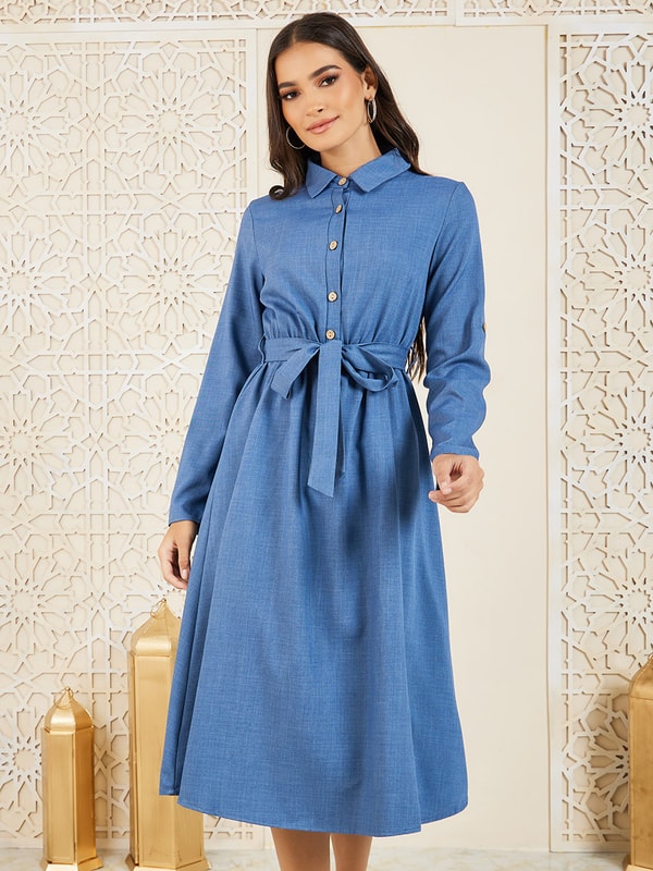 Button up tie front dress shop