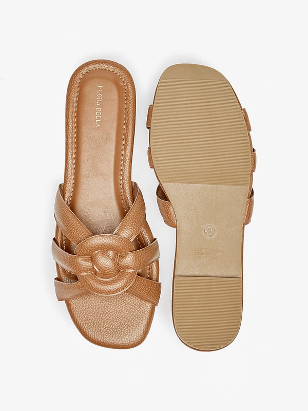 Textured Open Toe Flat Sandals