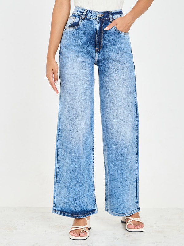 Dusk Blue Acid Wash Wide Leg High Waist Jeans main image 0