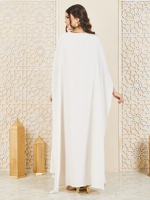 Off White Jalabiya with Square Yoke and Smocked Waist