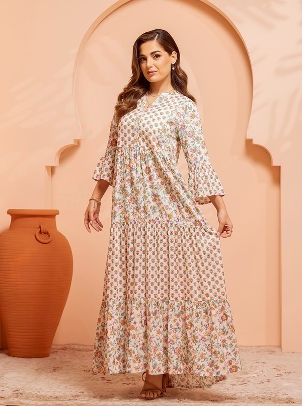 Mandarin collar maxi dress discount