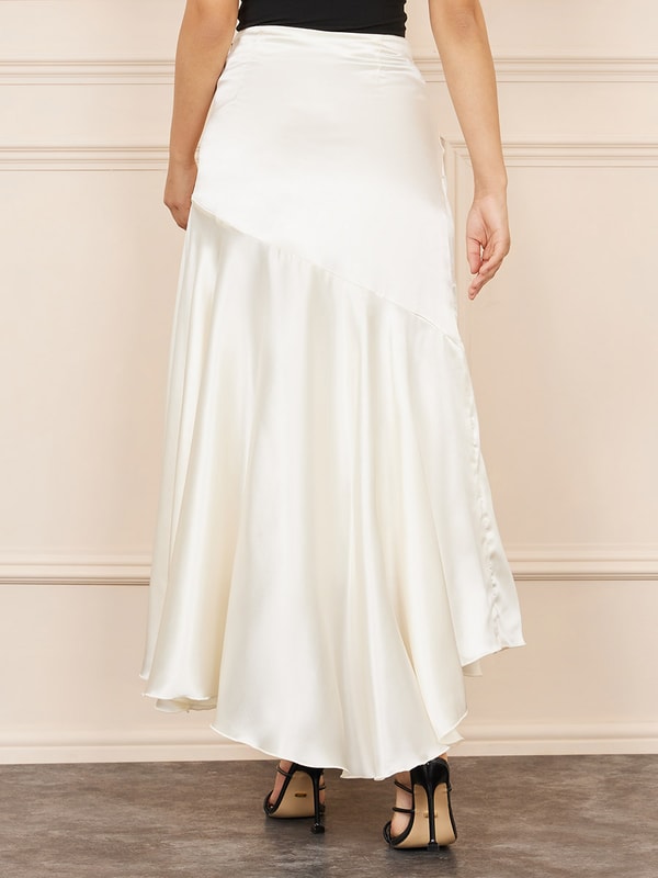 Satin Asymmetric Ruffle Hem A-Line Maxi Skirt For Women at Saudi