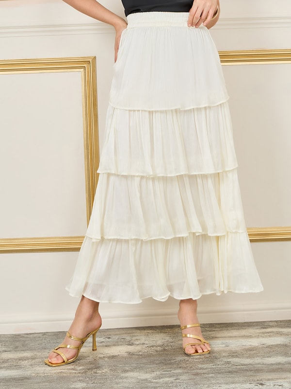 High Rise Ruffle Layer Tiered Maxi Skirt For Women at Saudi Styli