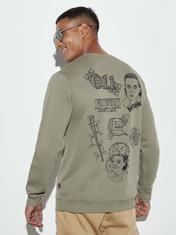 Stranger Things Print Sweatshirt with Long Sleeve