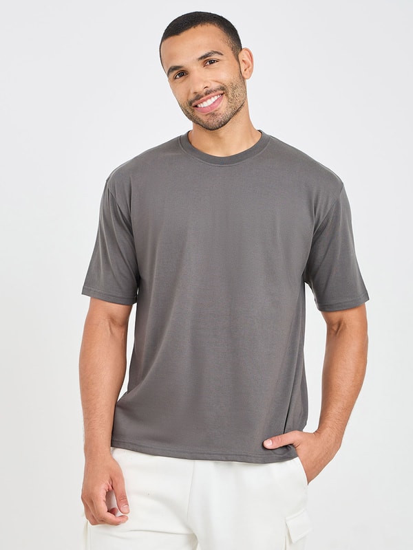 Buy Back Stay Weird Puff Print Oversized T-Shirt Charcoal