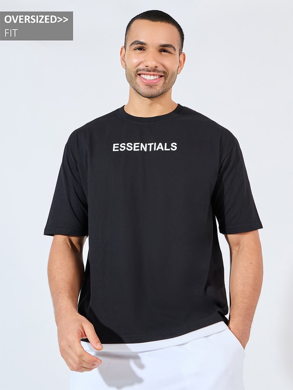 Buy Oversized Essential Chest Print Contrast Hem T-Shirt
