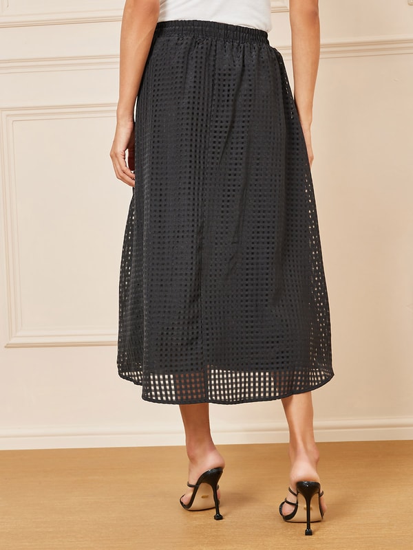 ★SIO★SHIRRING MIDI CHECK SKIRT [BLACK]★正規品/韓国送料込 Buy Solid Checkered Sheer Midi Skirt Black For Women | Styli