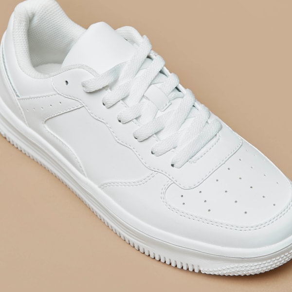 Buy Solid Lace Up Low Ankle Sneakers White For Men | Styli UAE