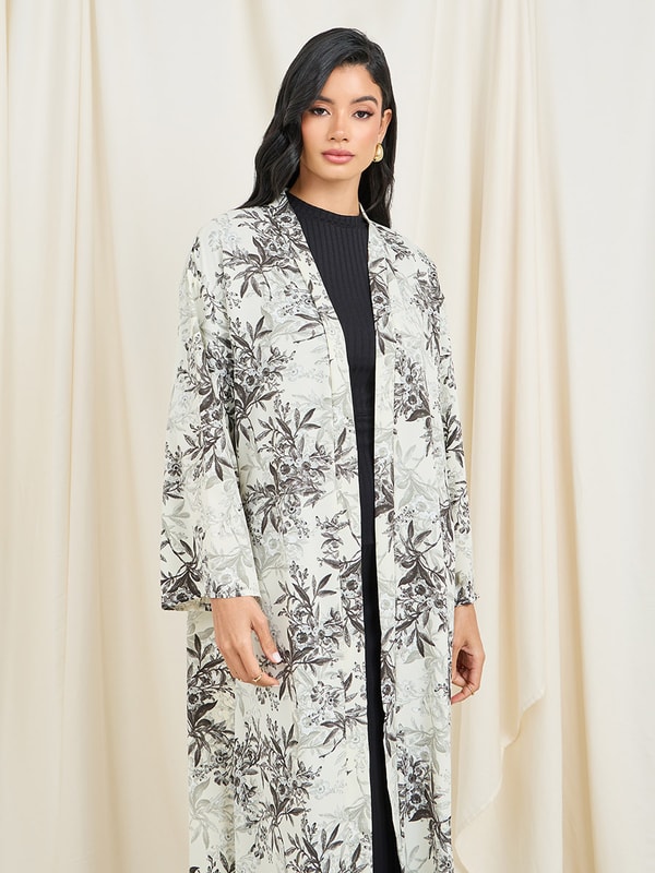Buy All Over Floral Print Midi Kimono with Button Closure
